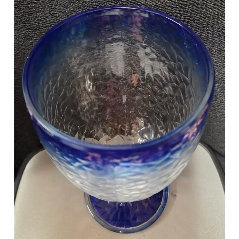 Libbey Chivalry Blue Rim Water Goblet Dusky Ombre Glass Vintage 7.5